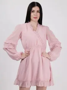 DRIRO Women Puff Sleeve Fit & Flare Midi Dress