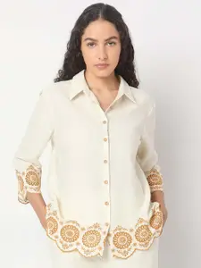 Vero Moda Women Spread Collar Solid Cotton Casual Shirt