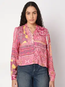 Vero Moda Women Ethnic Motifs Printed Mandarin Collar Top
