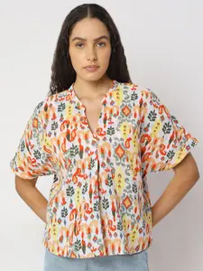 Vero Moda Women Ethnic Motifs Printed Mandarin Collar Cotton Top
