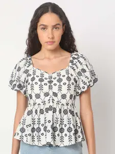 Vero Moda Women Floral Embroidered V-Neck Top