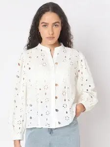 Vero Moda Women Self Design Mandarin Collar Cotton Top