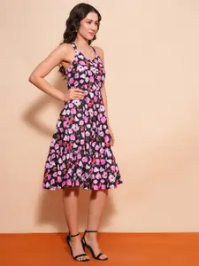 Globus Floral Printed Halter Neck Fit & Flare Dress