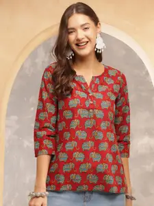 Anouk Rustic Women Ethnic Motifs Printed Round Neck Cotton Top