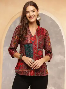 Anouk Rustic Women Ethnic Motifs Printed V-Neck Top
