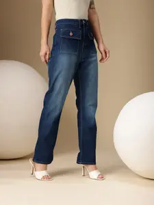 Chemistry Women Straight Fit High-Rise Heavy Fade Stretchable Jeans