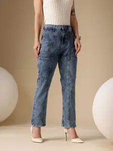 Chemistry Women Straight Fit High-Rise Heavy Fade Cargo Jeans