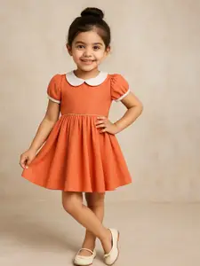 BAESD Girls Peter Pan Collar Puff SleevesPure Cotton Fit & Flared Dress