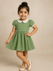 BAESD Girl Infants Peter Pan Collar Puff Sleeve Pure cotton Fit & Flare Dress