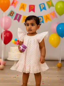 MeeMee Girls Polka Dot Print Flutter Sleeve Fit & Flare Maxi Dress