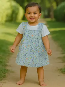 MeeMee Kids-Girls Floral Printed Pinafore Dress