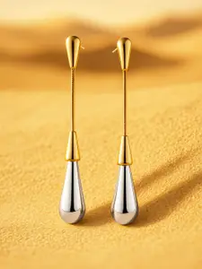 Rubans 18K Gold-Plated Contemporary Dual-Tone Teardrop Dangle Drop Earrings