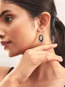Rubans 18K Gold-Plated Oval Drop Earrings with Bold Blue Enamel Accents