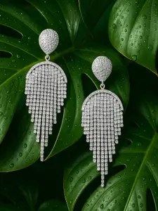Rubans Rhodium Plated Multilayered Drop Earrings