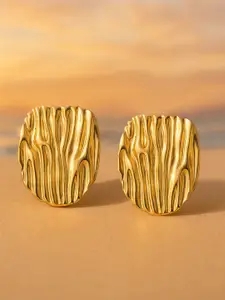 Rubans 18K Gold Plated Oversized Textured Circular Stud Earrings