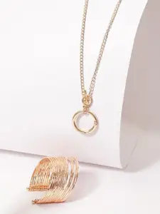 Rubans Chic Statement 18K Gold Plated Pendant Necklace & Cuff Bracelet