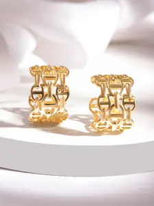 Rubans 18K Gold-Plated Geometric Pattern Hoop Earrings