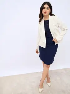 Styli Self Design Notched Lapel Double Breasted Tweed Blazer