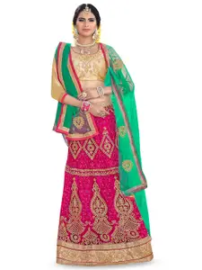 Maroosh Women Embroidered Thread Work Unstitched Lehenga & Blouse With Dupatta