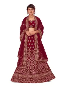 Maroosh Embroidered Thread Work Unstitched Lehenga & Blouse With Dupatta