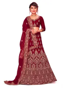 Maroosh Women Embroidered Thread Work Unstitched Lehenga & Blouse With Dupatta