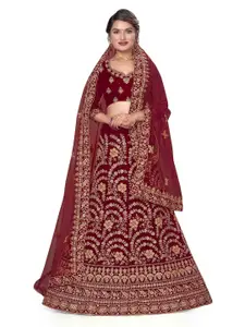 Maroosh Women Embroidered Thread Work Unstitched Lehenga & Blouse With Dupatta