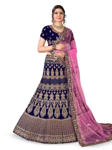 Maroosh Women Embroidered Thread Work Unstitched Lehenga & Blouse With Dupatta