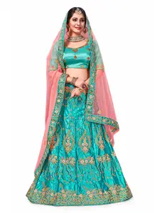 Maroosh Women Embroidered Thread Work Unstitched Lehenga & Blouse With Dupatta
