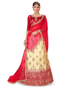 Maroosh Women Embroidered Thread Work Unstitched Lehenga & Blouse With Dupatta