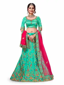 Maroosh Women Embroidered Thread Work Unstitched Lehenga & Blouse With Dupatta