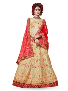 Maroosh Women Embroidered Thread Work Unstitched Lehenga & Blouse With Dupatta