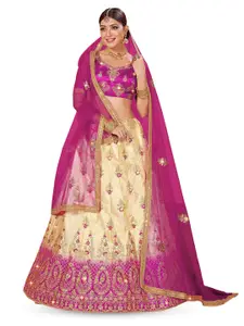 Maroosh Women Embroidered Thread Work Unstitched Lehenga & Blouse With Dupatta