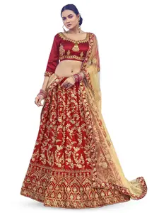 Maroosh Embroidered Thread Work Unstitched Lehenga & Blouse With Dupatta