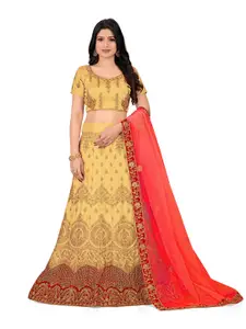 Maroosh Embellished Thread Work Unstitched Lehenga & Blouse With Dupatta