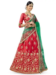 Maroosh Women Embroidered Thread Work Unstitched Lehenga & Blouse With Dupatta