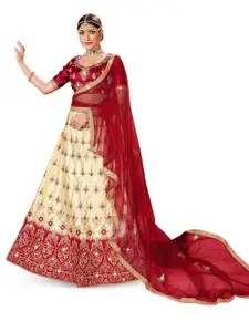 Maroosh Women Embroidered Thread Work Unstitched Lehenga & Blouse With Dupatta