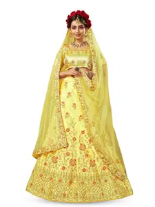Maroosh Embroidered Thread Work Unstitched Lehenga & Blouse With Dupatta