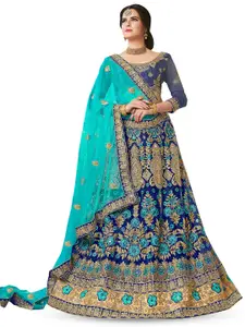 Maroosh Women Embroidered Thread Work Unstitched Lehenga & Blouse With Dupatta