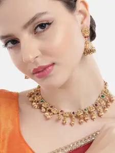 MANSIYAORANGE Gold-Plated Temple Theme Choker With Earrings Set