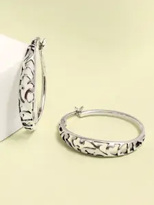 LeCalla Silver-Plated 925 Sterling Silver Cutout Design Circular Shaped Hoop Earrings