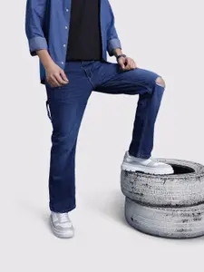 The Roadster Life Co. Men Mid-Rise Pure Cotton Slash Knee Light Fade Bootcut Jeans