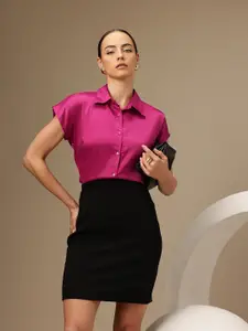 Chemistry Extended Sleeves Regular Fit Satin Party Shirt