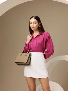 Chemistry Women Self Stripes Satin Casual Shirt