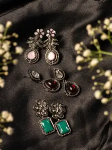 PANASH Rhodium Plated CZ Studded Contemporary Drop Earrings