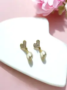 AccessHer Gold Plated Stone Studded Contemporary Drop Earrings