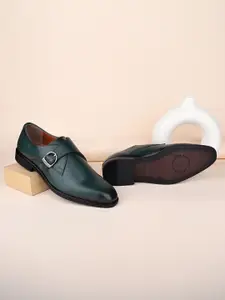 LOUIS STITCH Men Seaweed Green Formal Slip-On Monk Shoes