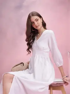 DressBerry Chevron Puff Sleeves A-Line Midi Dress