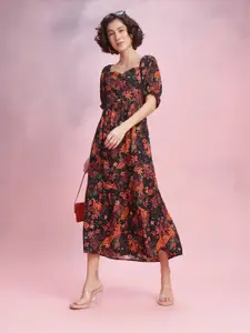 DressBerry Floral Printed Knot Detail Tiered A-Line Maxi Dress