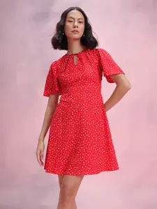DressBerry Printed Tie-Up Neck A-Line Dress