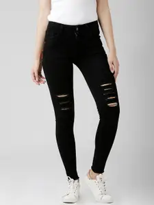 Miss Chase Women Black Slim Fit High-Rise Highly Distressed Stretchable Jeans